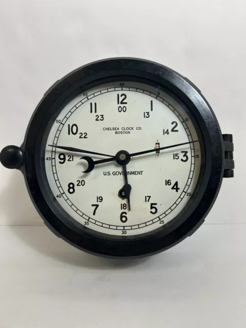 Chelsea Clock Co. Ships Clock Boston Black Bakelite Case  WW2 Working