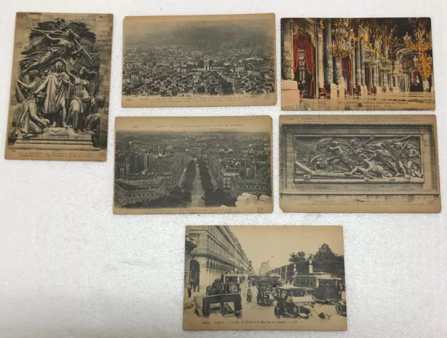 6 Vintage Antique Postcards Paris France Triumphal Arch Opera Street Unposted