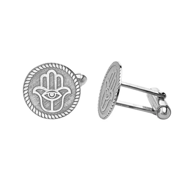 Men's .925 Sterling Silver Hamsa Middle East Cufflinks Pair Jewish Cuff Links