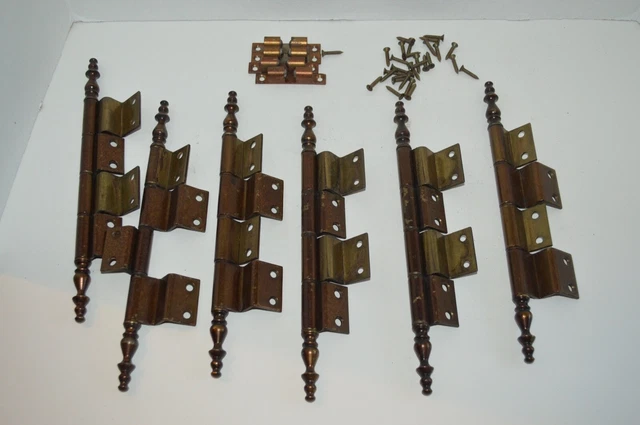 Lot of 6 Large 9" Brown Metal Fancy Door/ Large Cabinet Hinges