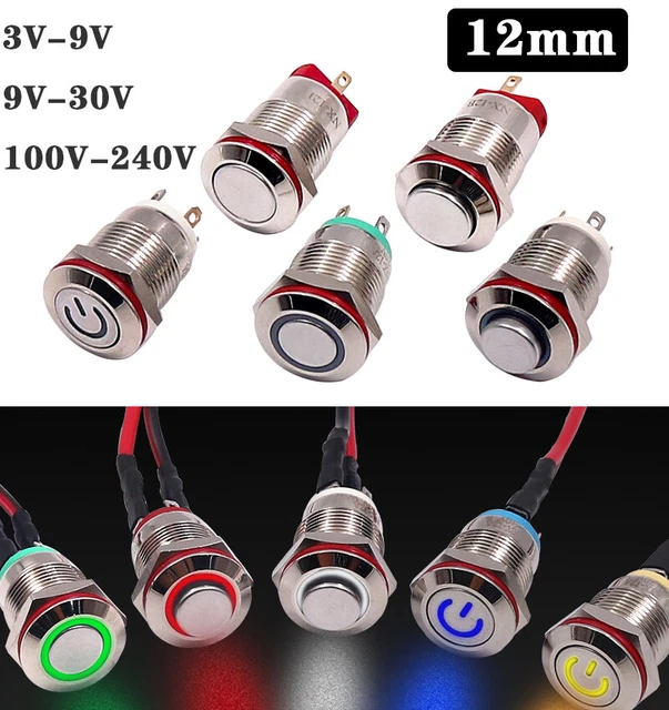 LED ROUND PUSH Button Switches Metal Waterproof Panel Indicator Warning ...