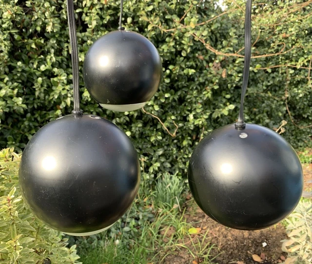 Vintage Set of 3 MCM Atomic Orb Black Eyeball Lights Ceiling Pendant Lights