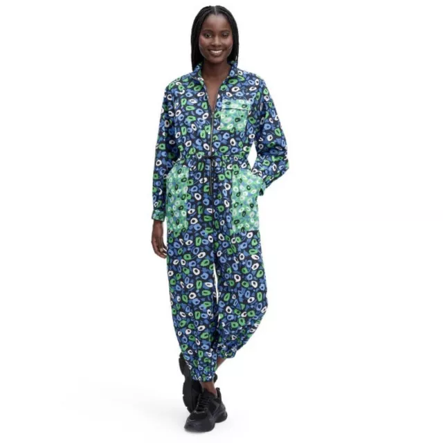 DVF Diane von Furstenberg Nylon Jazz Dot Green Sports Jumpsuit- Large