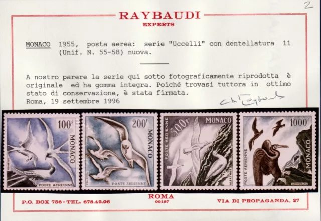 Monaco - 1955 - Ucelli dent.11 - Posta Aerea - nuovi (MNH) - nn.55/58 - Raybaudi 2