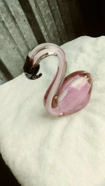 Vintage Hand Blown Glass Pink Flamingo Figurine