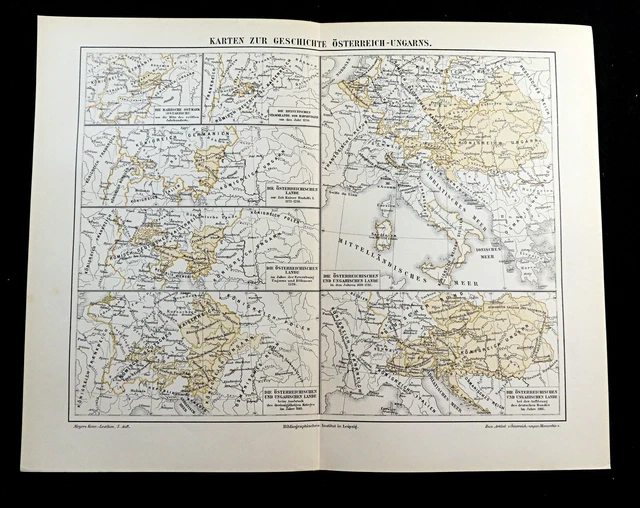 AUSTRO HUNGARIAN EMPIRE Map Historical Border Changes GERMAN Antique