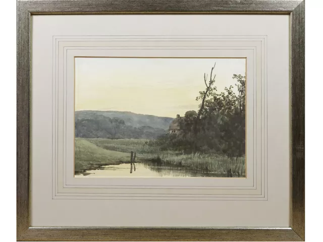 Cottage / Riverside Landscape - Early 20th Century British Watercolour Painting