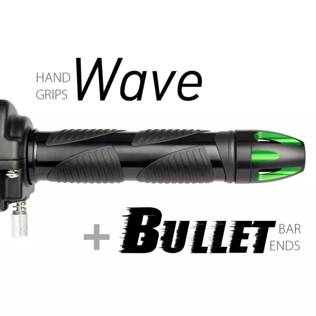 KiWAV Motorcycle Wave grips Black with Bullet Bar Ends Green/Black