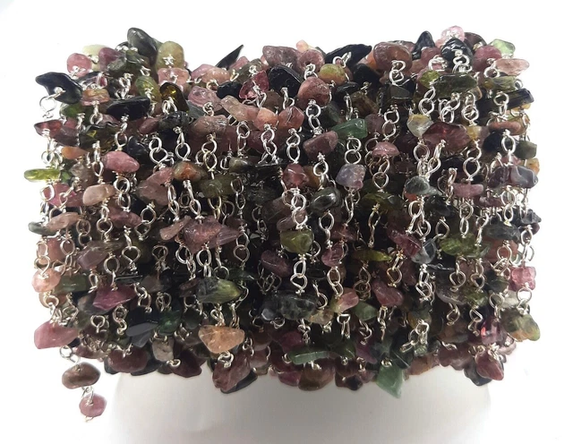1,3,5 Ft Natural Multi Tourmaline Smooth Nugget Uncut Chip Chapelet Fil de...