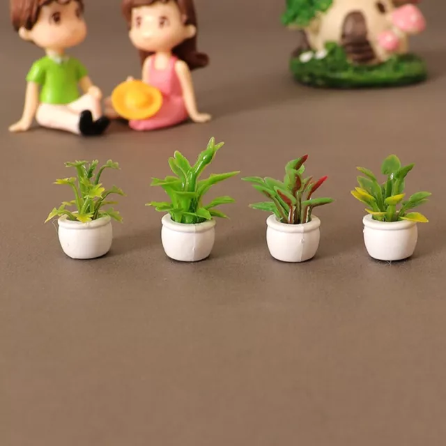 4Pcs 1:12 Dollhouse Miniature Green Potted Plants Flowerpot Bonsai Garden DecFE