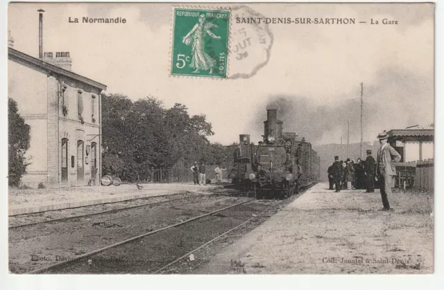 SAINT DENIS SUR SARTHON - Orne - CPA 61 - La Gare - beautiful train plan at the station