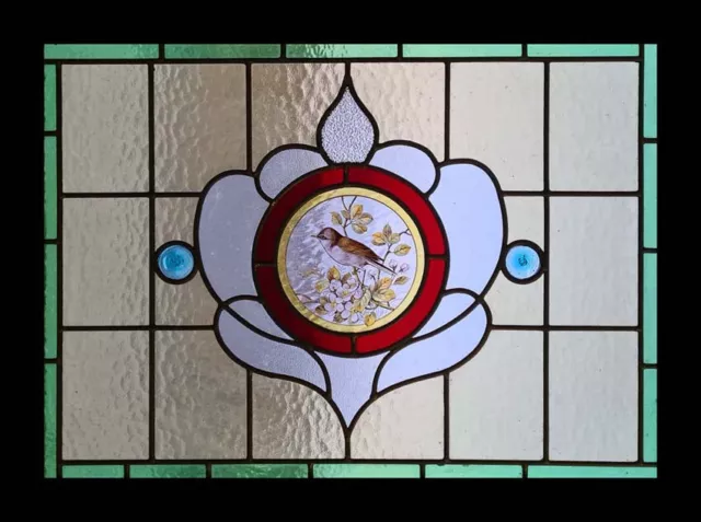 Rare Beautiful Antique Painted Bird English Stained Glass Window