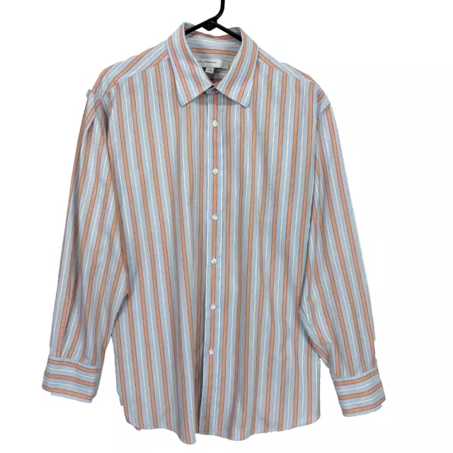 Perry Ellis Portfolio Men's Size 17 Shirt Blue Halo Stripe Button Up Long Sleeve 3