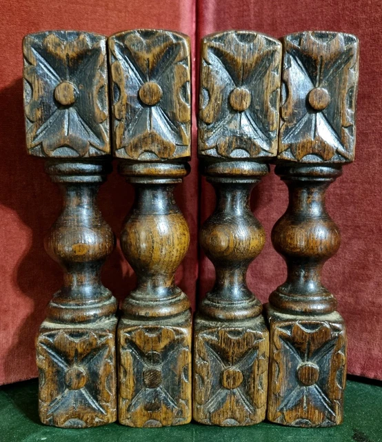 4 Victorian rosette wood carving Column Antique french architectural salvage 9"