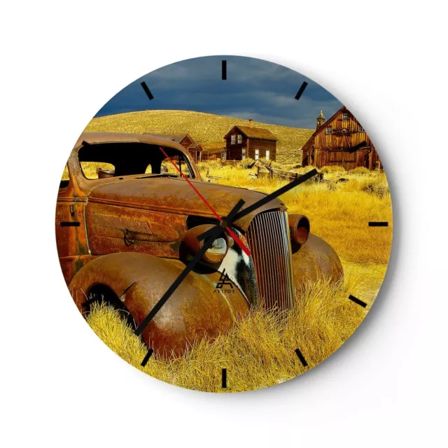 Horloge murale en verre 40x40cm Ferme voiture ancienne abandonn�e Wall Clock