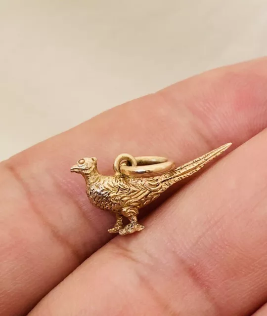 Vintage 9k 9ct Gold Pheasant Charm Pendant Fully Hallmarked Birmingham, 1986.