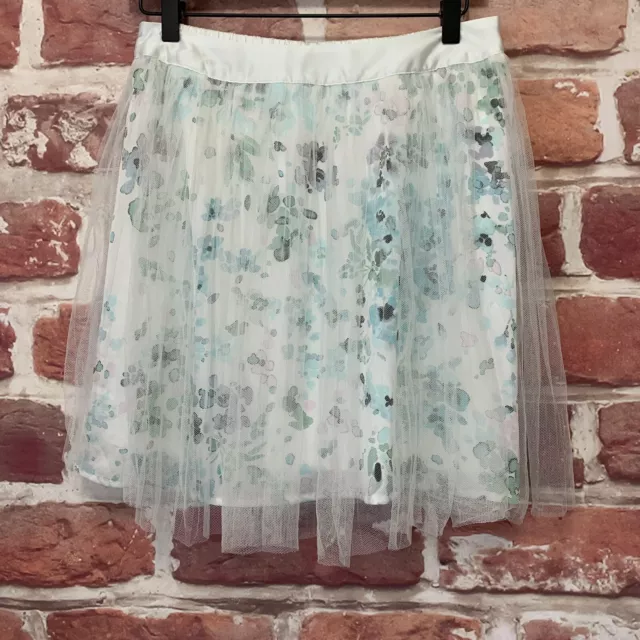 LC Lauren Conrad Skirt Womens Medium White Blue Floral Mesh Pull On