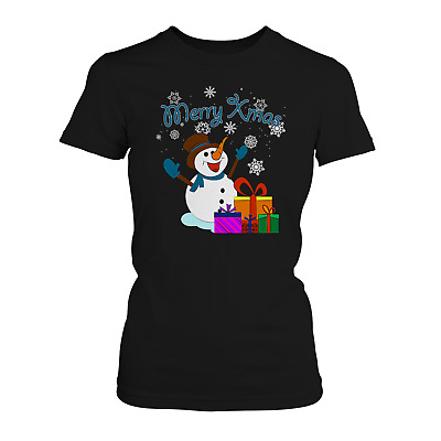 Schneemann Damen T-Shirt Weihnachtsgeschenk Nikolaus Geschenk Idee Weihnachten