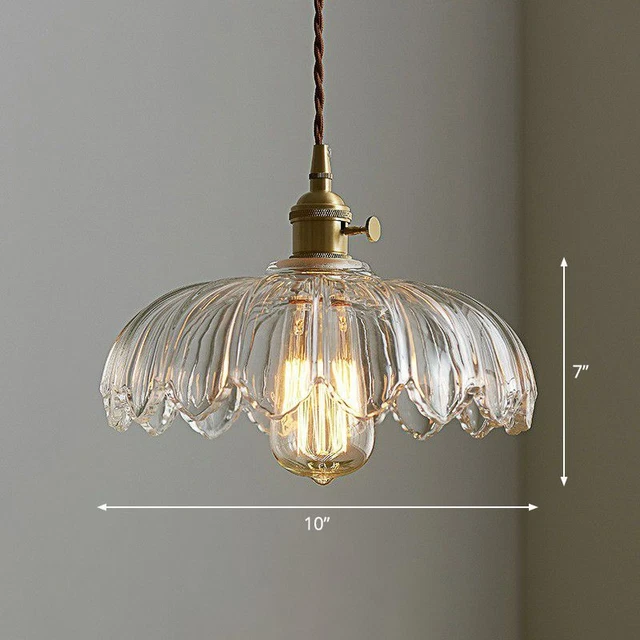 Vintage Style Pendant Light Flower Glass Shade  Hanging Ceiling Light Fixture
