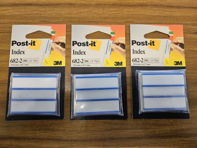 3 x 3M Post-it Index Flat Filing Tabs (3 x 50 packs) 682-2 Index Tabs - New