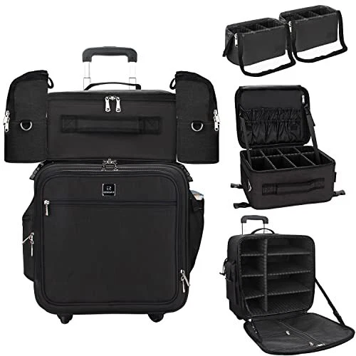 Rolling Makeup Case Professional Makeup Train Case Makeup Artist 4 Pack Black