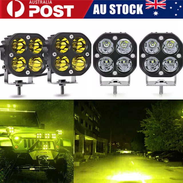 2X 3" LED Work Light Spot Flood Cube Pods Bar Driving Amber Fog Lamp Offroad SUV