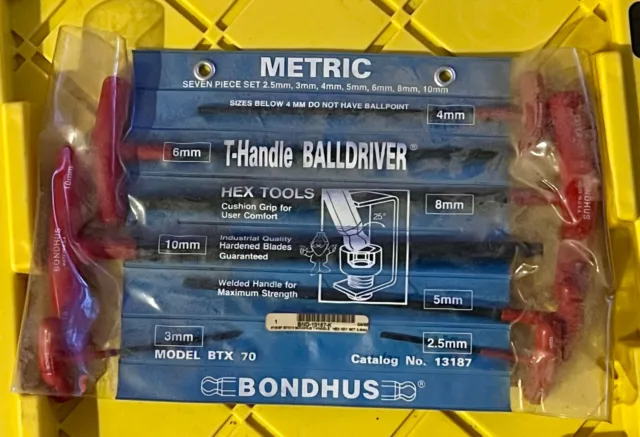 Bondhus 13187 Set of 7 Metric Balldriver Hex T-handles, sizes 2.5-10mm