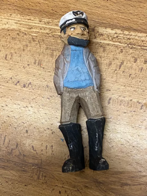 Vintage Hand Carved Wood Sailor Man Nautical  5 1/2" T