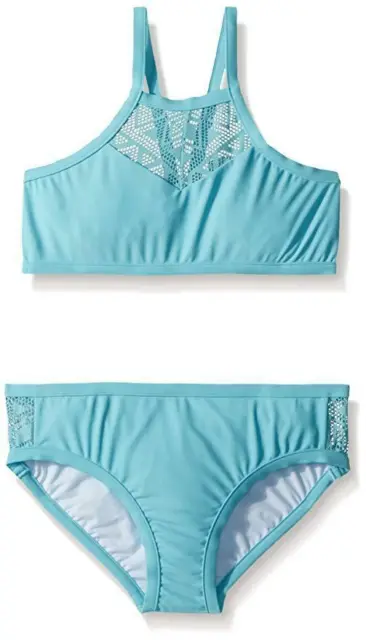 Seafolly Girls' Big Apron Tankini Swimsuit, Aqua Sky, 10