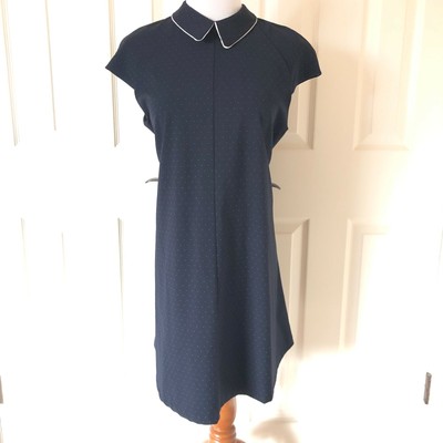 Zara Jacquard polka dot mini dress w/Peter pan collar size M Navy Blue White CJ
