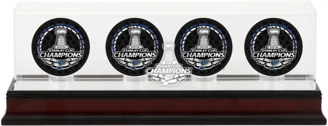 St Louis Blues 2019 Stanley Cup Champs Mahogany Four Puck Logo Case - Fanatics