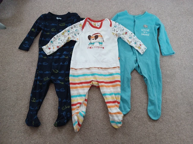 3 X Baby Boy Sleepsuits / Babygrows 3-6 Months Bundle