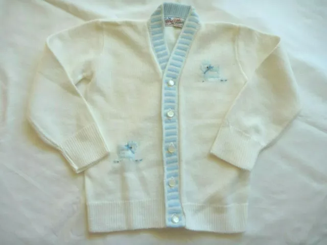 VINTAGE Blue Bird Baby Cardigan Sweater Embroidered Sheep 6-12 mo