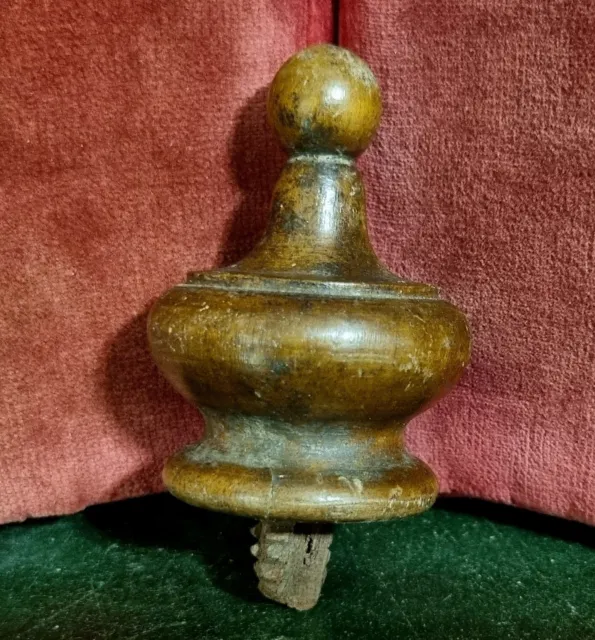 Victorian carved turned wood post finial Antique french architectural salvage 2"