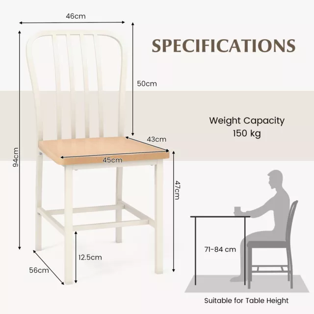 Set of 2 Dining Chair Armless Spindle Back Kitchen Chairs With Ergonomic Seat 2