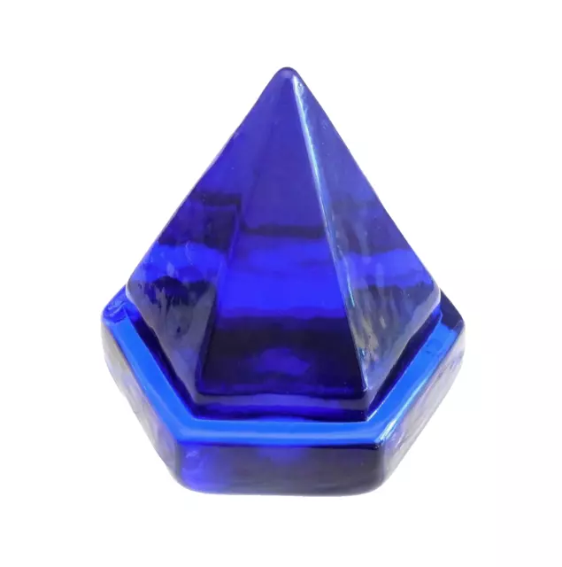 Vntg. Ship Deck Prism Cobalt Blue Hexagonal Glass Pyramid Paperweight GIFT BOXED