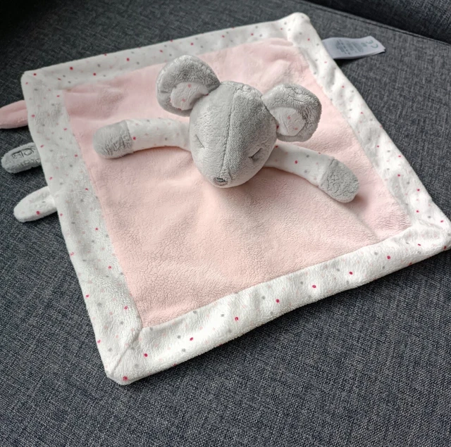 😍🐭Doudou Soft plat Souris yeux fermés grise - rose - blanc pois okaidi Obaibi