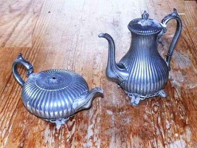 Pewter Rococo Tea And Coffee Pots By James Dixon And Sons, Sheffield