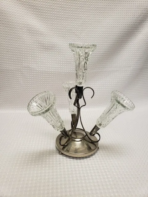 Vintage Silver Plated Victorian Cut Glass Epergne