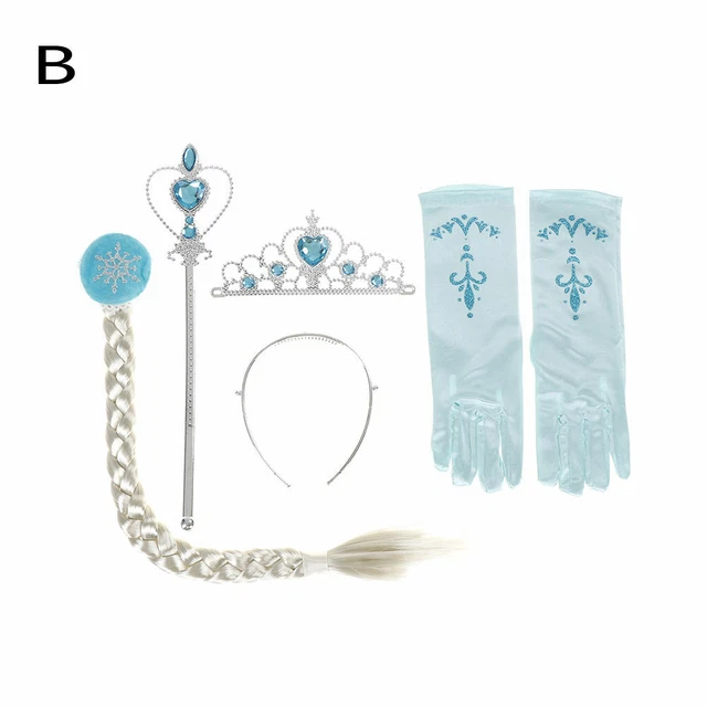 Bambini Ragazze Frozen Anna Elsa Tiara Set Corona Parrucca Asta Guanti Blu