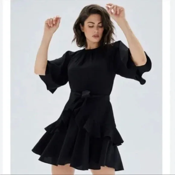 MINKPINK Revolve Fatima Frill Black Mini Dress Size S