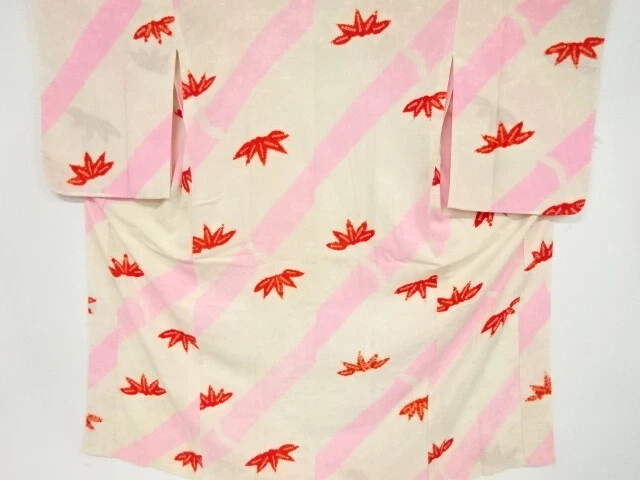 36299# Japanese Kimono / Antique Hitoe Juban / Mon Kinsha / Shibori / Bamboo　G