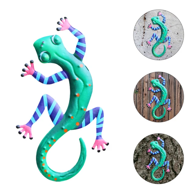 Garden Wall Decoration Wrought Iron Gecko Wall Hanging Glass Sculpture Outdoor