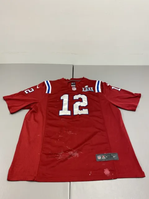 Nike NFL Mens Jersey Tom Brady #12 Red 2XL New England Patriots Super Bowl 53