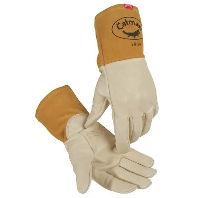 1869 Cow Grain Unlined Welding Gloves, X-Large, Gold, 4 in Gauntlet Cuff Caiman
