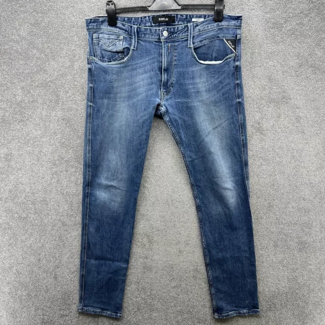 Replay Anbass Jeans Mens W 36" L 32" Blue Regular Straight Leg