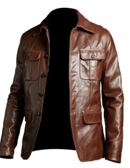 Mens Lambskin Four Button Blazer Coat Casual Biker Genuine Leather Jacket