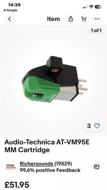 Audio-Technica AT-VM95E Dual Moving Magnet Cartridge