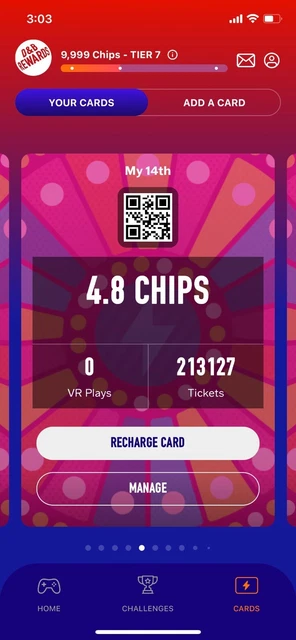 Dave and Busters Power card 213k Tickets