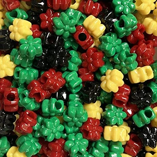 Flower Beads Rasta Mix Red Yellow Green Black Large Hole Pony Beads Made in U...